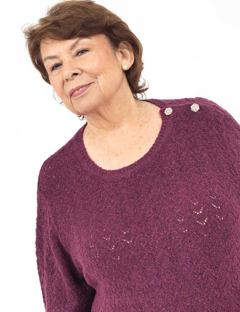 Sweater Con Aplique Botones Cuello Redondo Mujer Extralindas