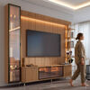 Rack TV 80" + Panel Neon Float Led + Vitrina + Repisas Decocasa Carvalho