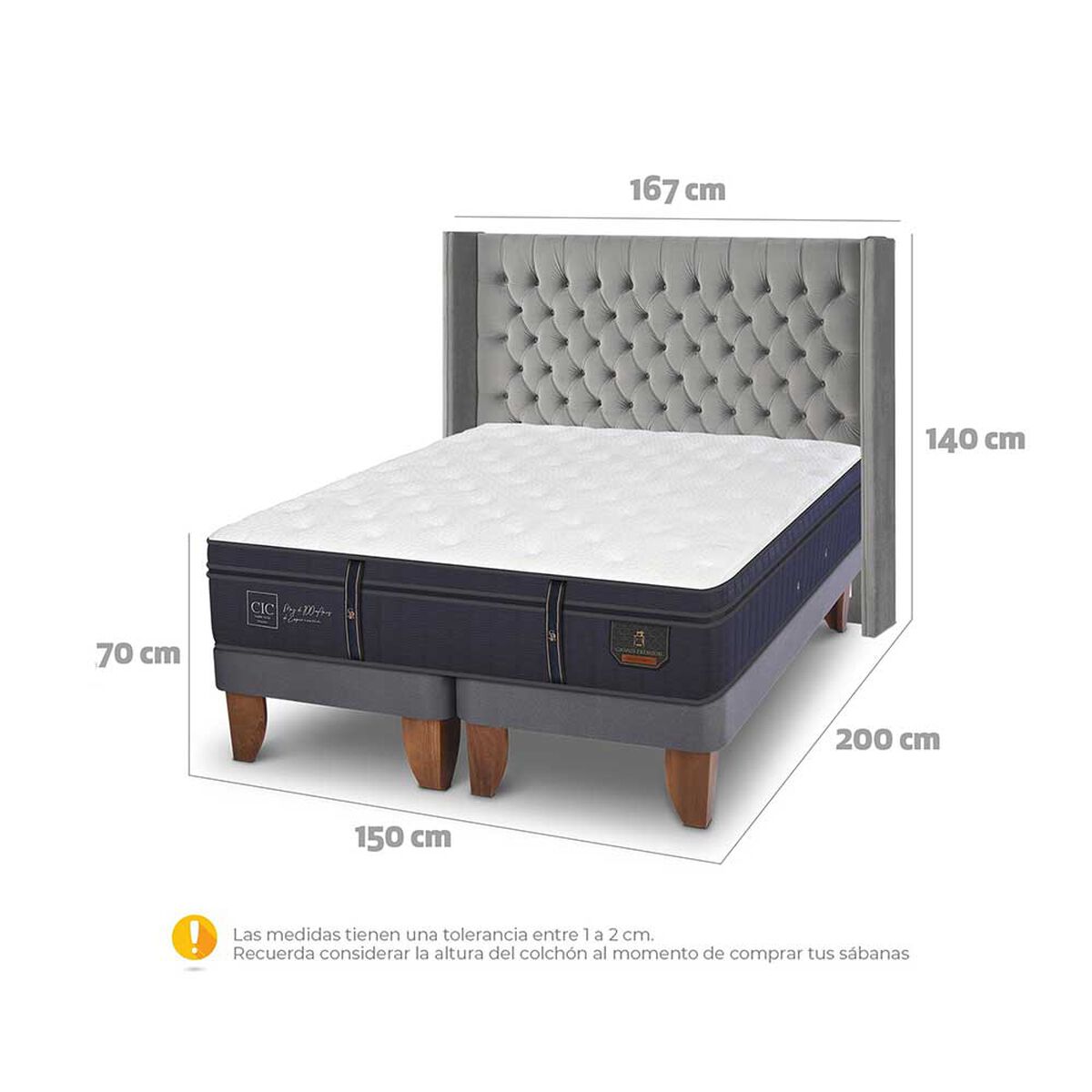 Cama Europea CIC Base Dividida 2 Plazas Grand Premium + Respaldo Sesia