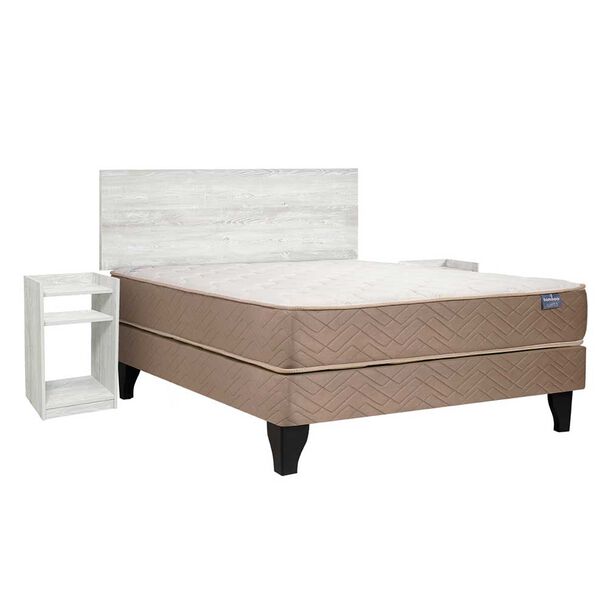 Cama Europea Celta 2 Plazas Bamboo + Respaldo + 2 Veladores Alba White