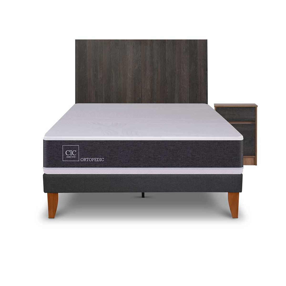 Cama Europea CIC 1,5 Plazas New Ortopedic + Respaldo Expresso + Velador