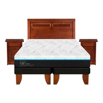 Cama Europea CIC Green Infinity King + 1 Respaldo + 2 Veladores Milan