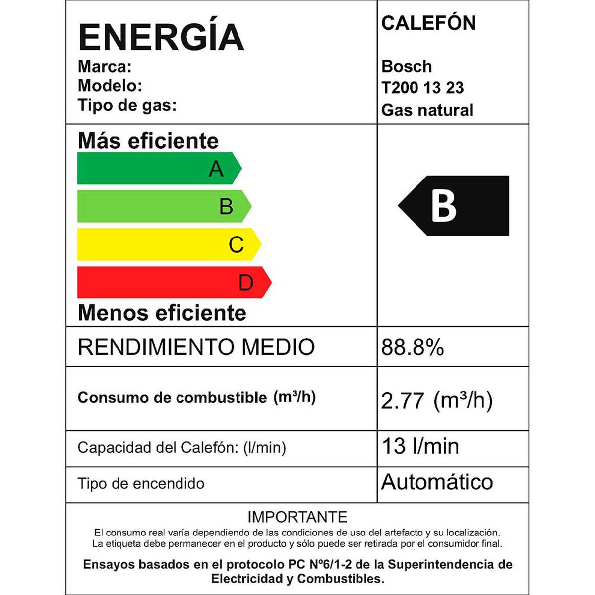 Calef&oacute;n 13 litros gas natural tiro natural Junkers Bosch Therm 2200