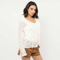 Blusa Encaje Manga Larga Mujer Zibel Blanco