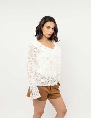 Imagen 1 del producto Blusa Encaje Manga Larga Mujer Zibel Blanco