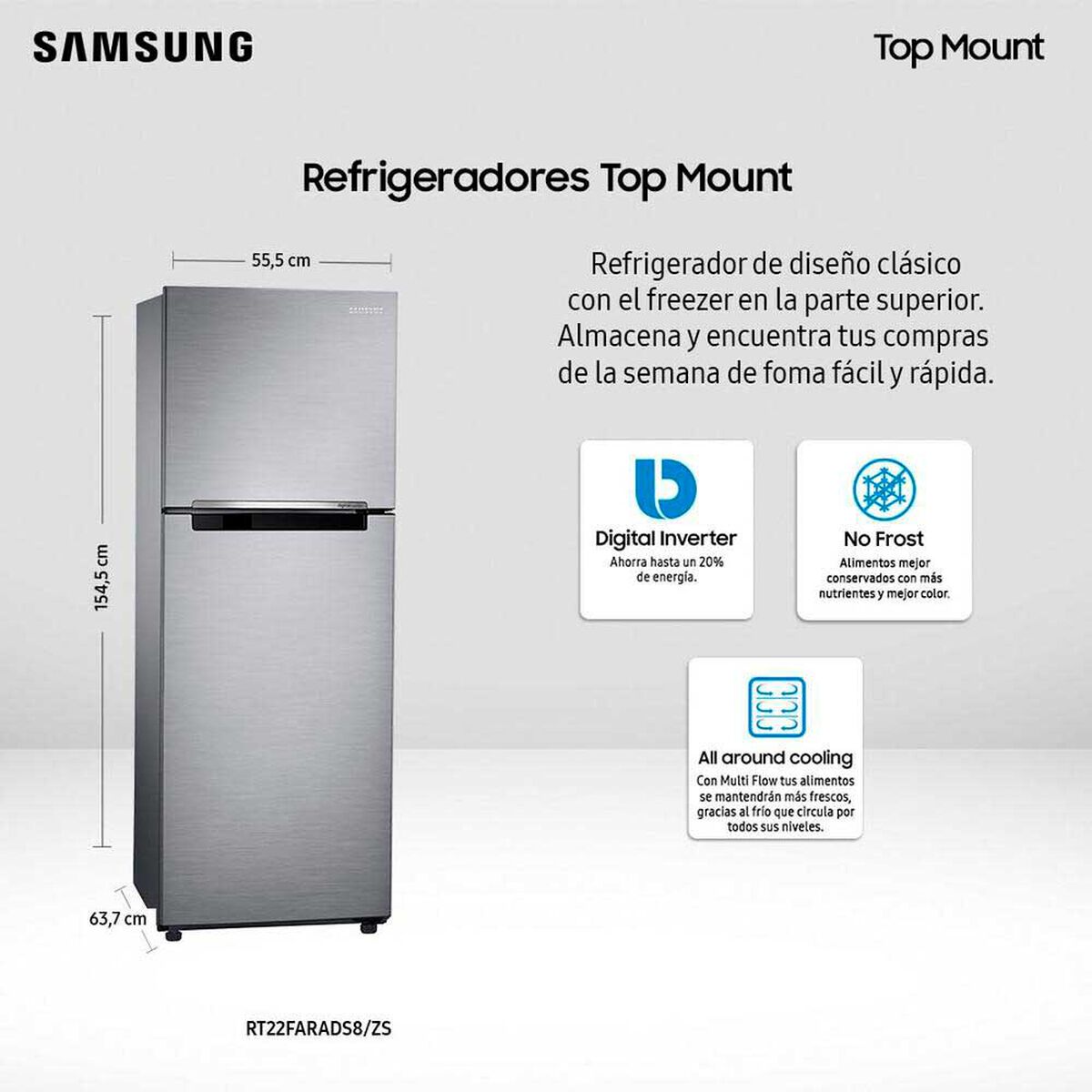 Refrigerador No Frost Samsung RT22FARADS8/ZS 234 lts.