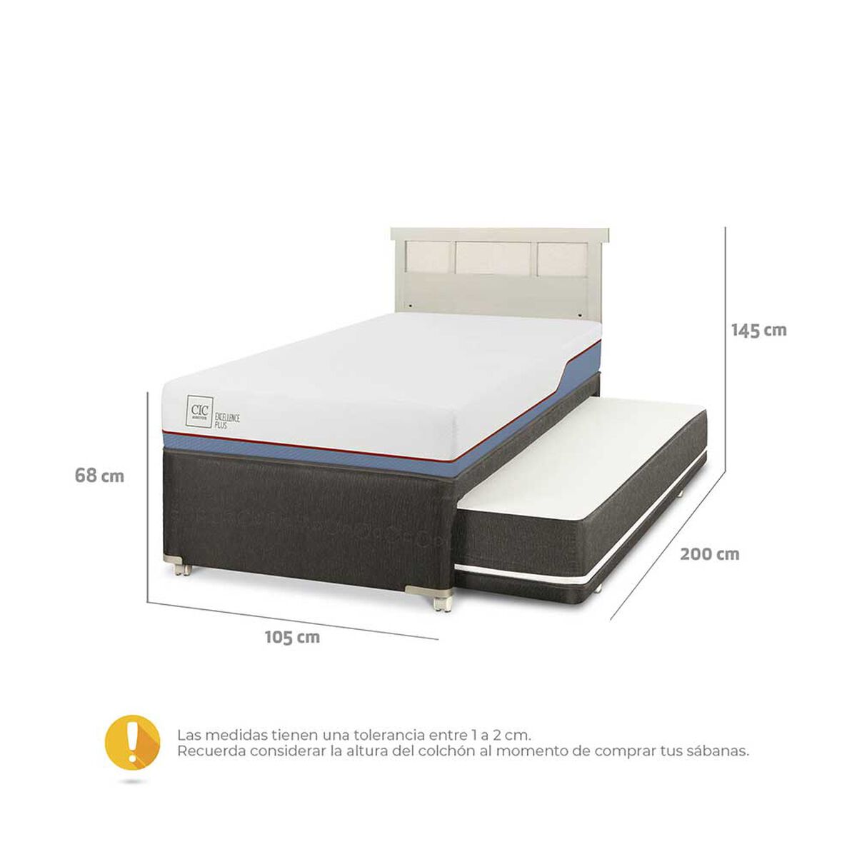 Cama Nido CIC 1,5 Plazas Excellence Plus + Respaldo Dublin Alpino