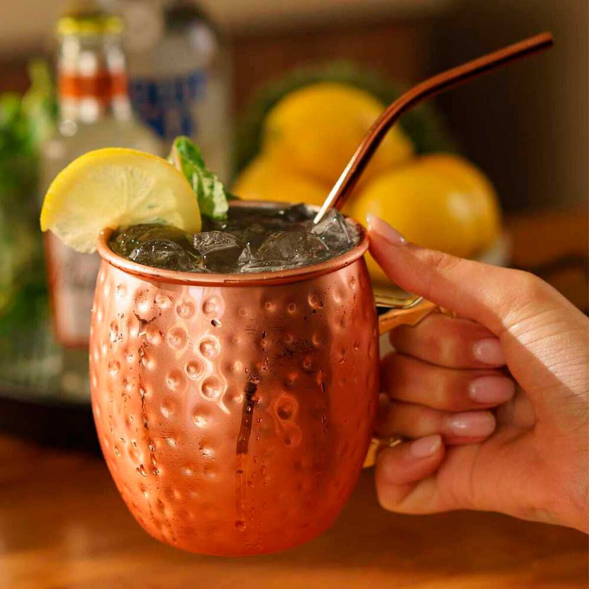 Set 4 Vasos Moscow Mule Mug Simplit Cobre + Bombillas 550 ml