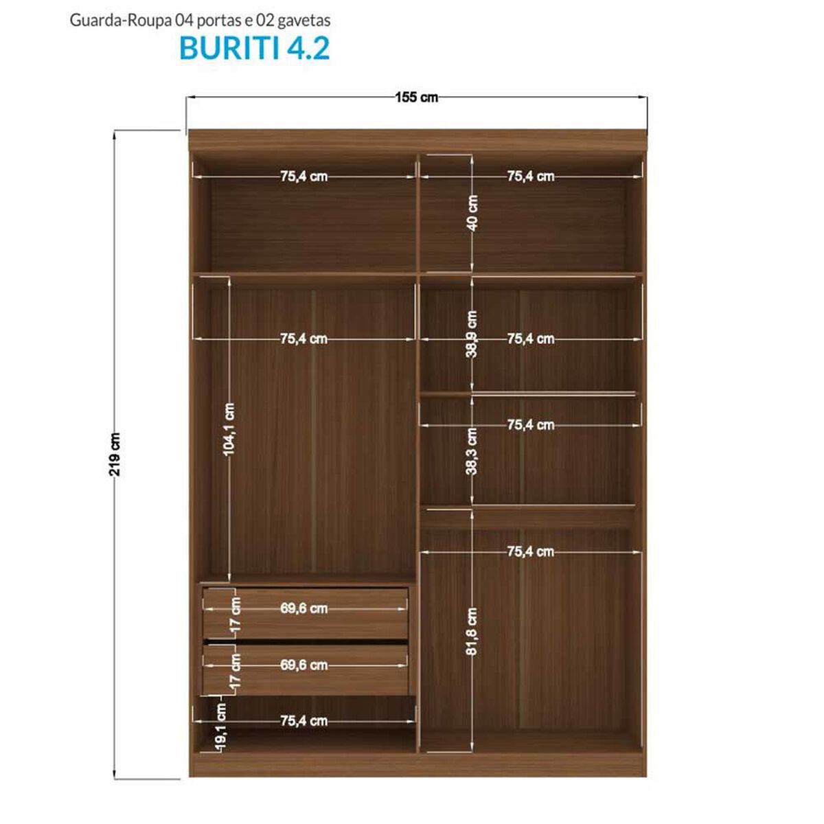 Clóset Onessta Buriti 4 Puertas 2 Cajones Jatoba Arena