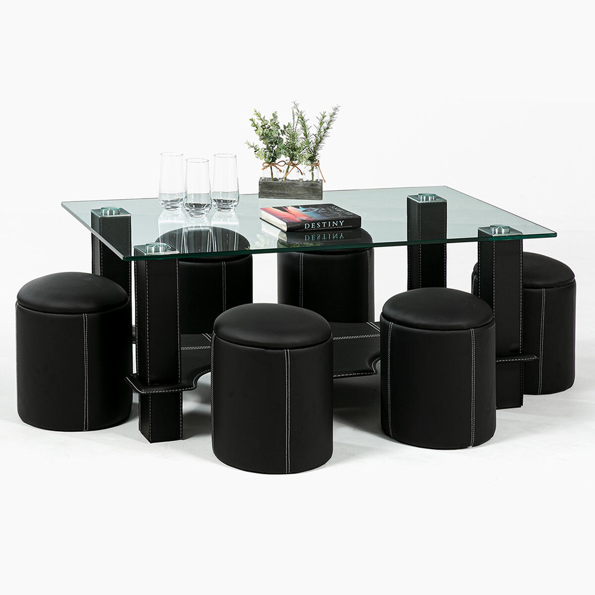 Mesa de Centro Spazzio Tribecca + 6 Pouf