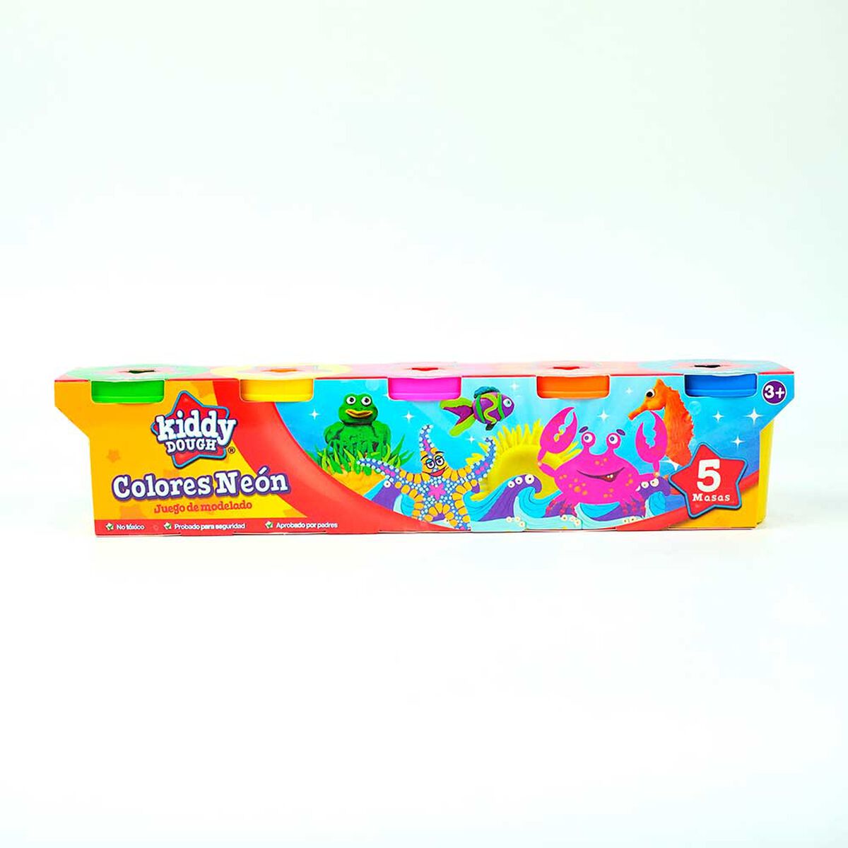 Paquete de 5 potes de 4 oz Colores Neón (112 grms) de masa Kiddy Dough