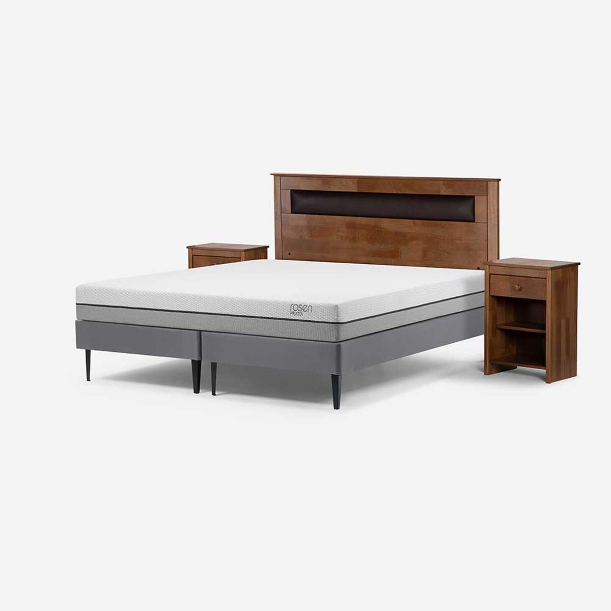 Cama Europea Rosen Base Dividida King Pratta + Respaldo + 2 Veladores Ferrera