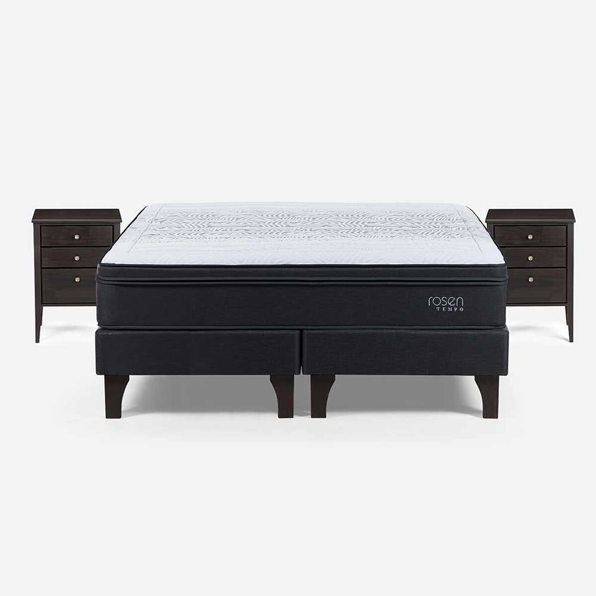 Cama Europea Rosen Base Dividida King Tempo + 2 Veladores Issey Grafito