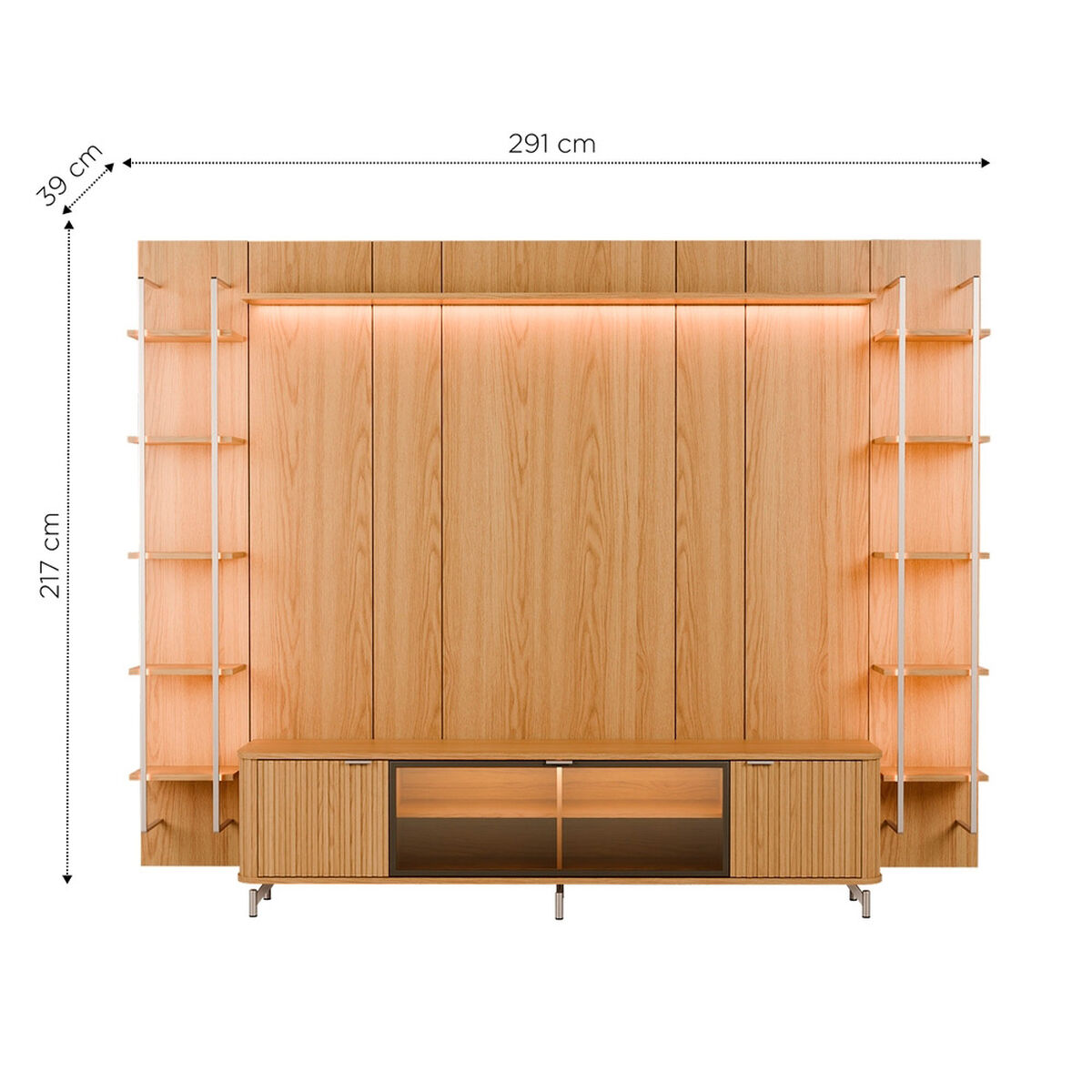 Rack TV 80" + Panel Neon Float Led + 2 Repisas Decocasa Carvalho