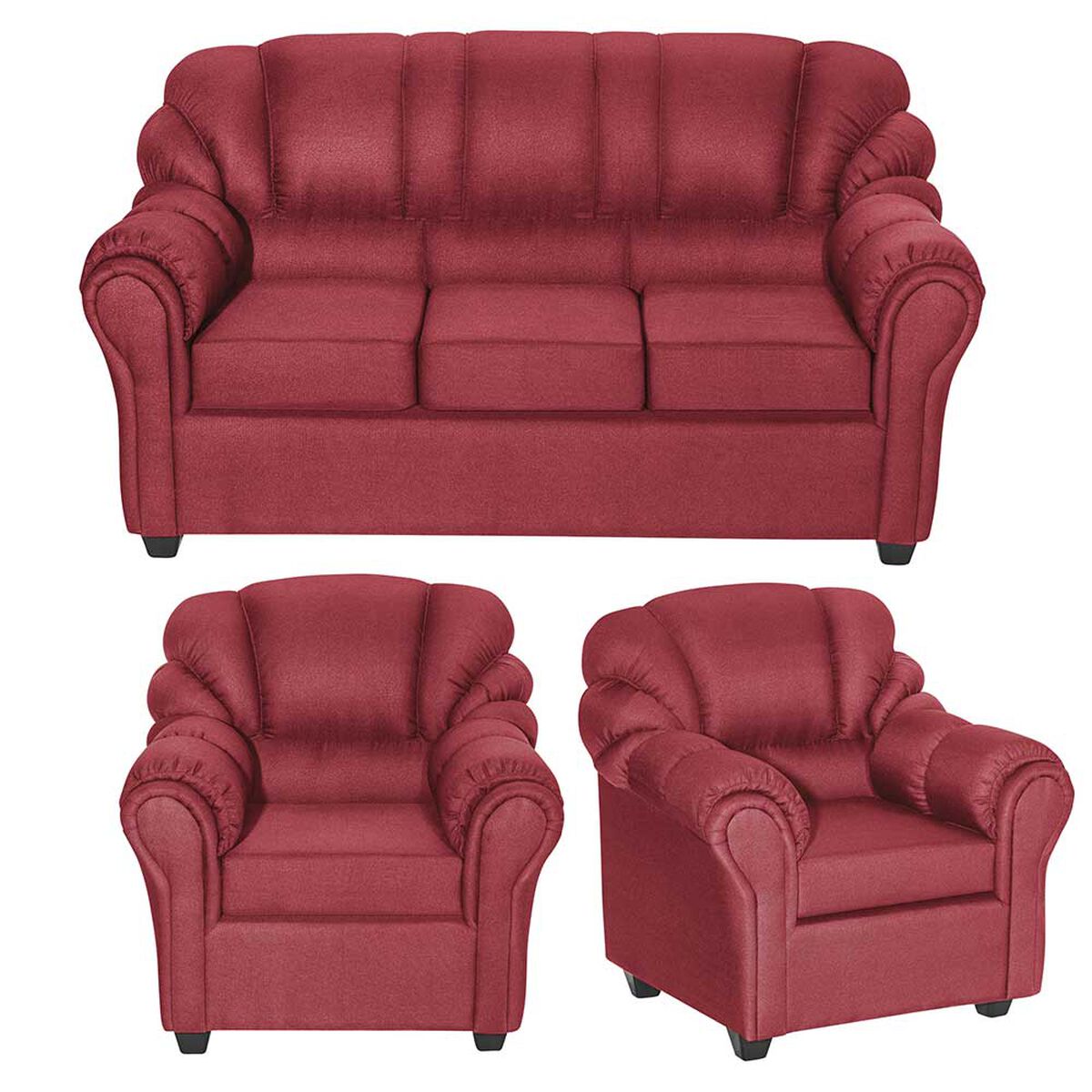 Juego de Living Muebles M&E Natoga Sofá 3 Cuerpos + Dos Sillones 1 Cuerpo Burdeo