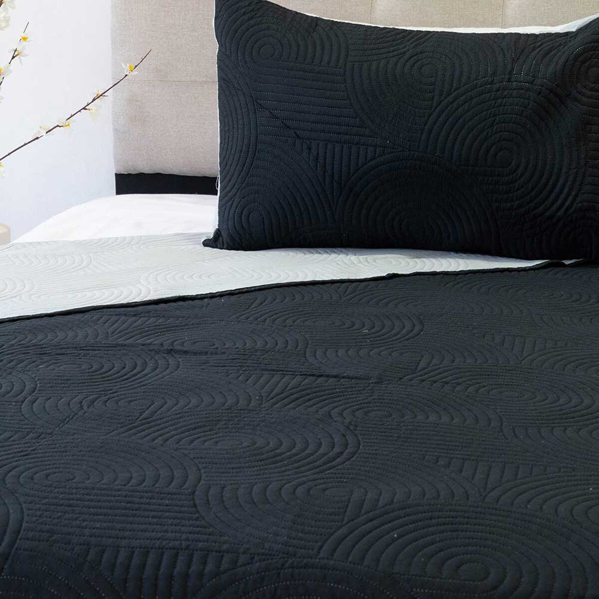 Quilt Doral 1,5 Plazas Negro Gris Origins