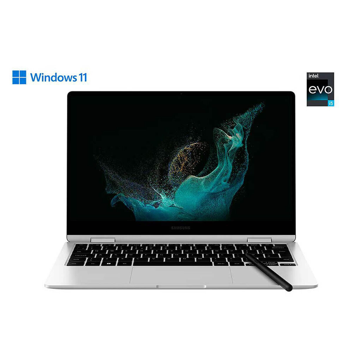 Combo Notebook Samsung Galaxy Book2 360 Core i5 8GB 512GB SSD 13,3" Plateado Touch + Tablet SM-X200 Galaxy TAB A8 Octa Core 3GB 32GB 10,5" Gris + Cover + Smartwatch Galaxy Watch4 LTE 40mm Black