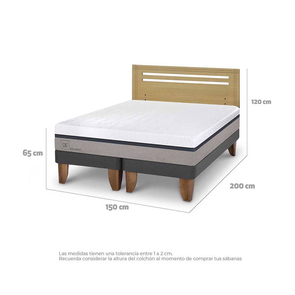 Cama Europea CIC Base Dividida 2 Plazas Balance + Respaldo Munich Mostaza