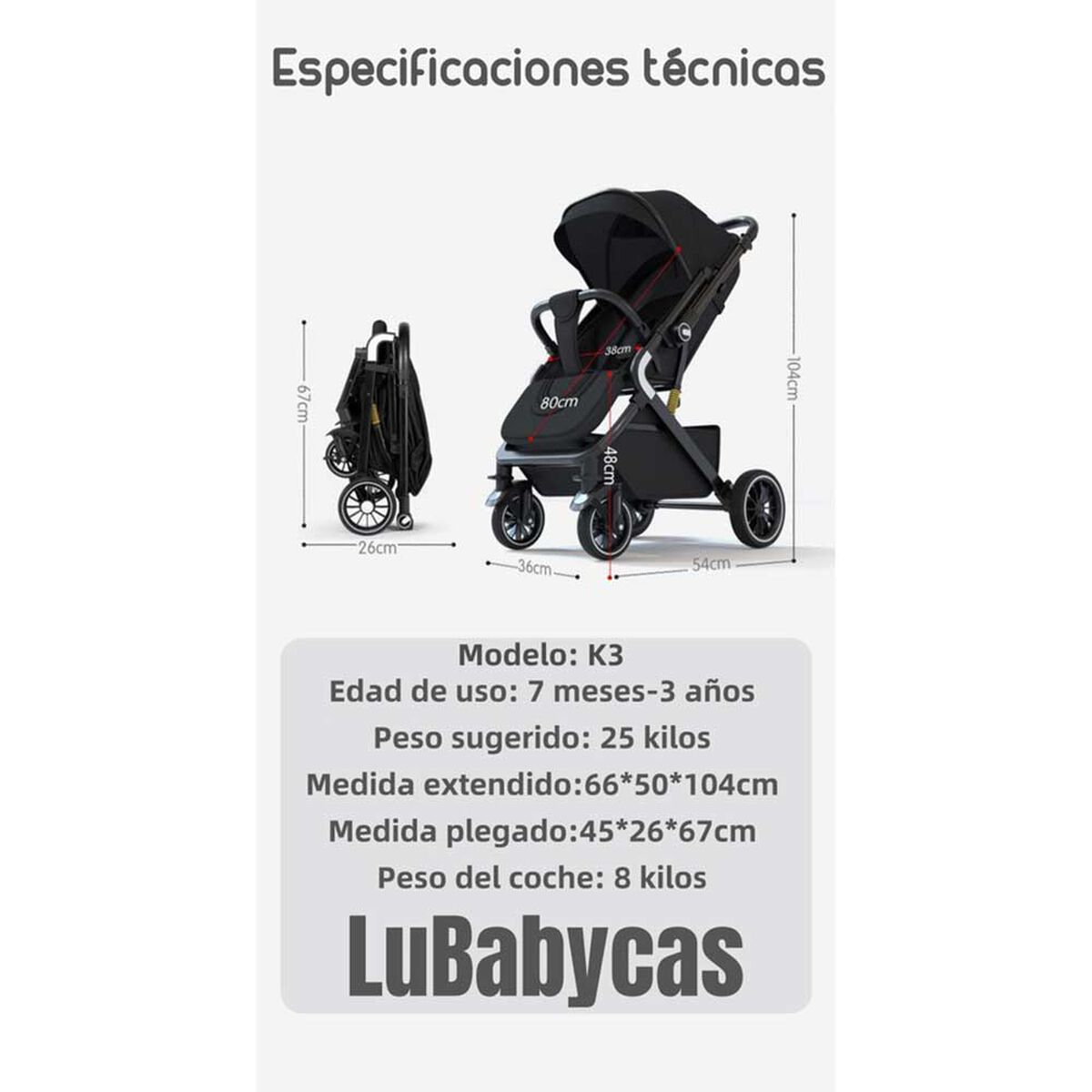 Coche de Paseo Reversible Multiposiciones Lubabycas MN