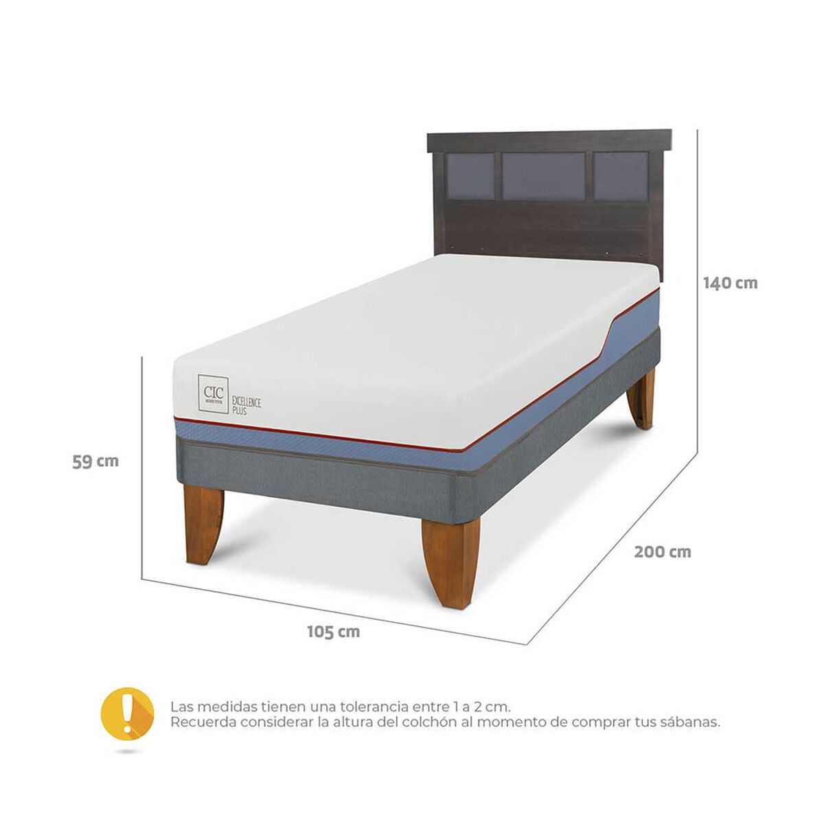 Cama Europea CIC 1,5 Plazas Excellence Plus + Respaldo Dublin