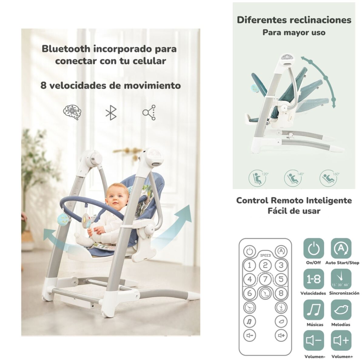 Silla de Comer y  Columpio Mecedor Lujoso Lubabycas Rosada