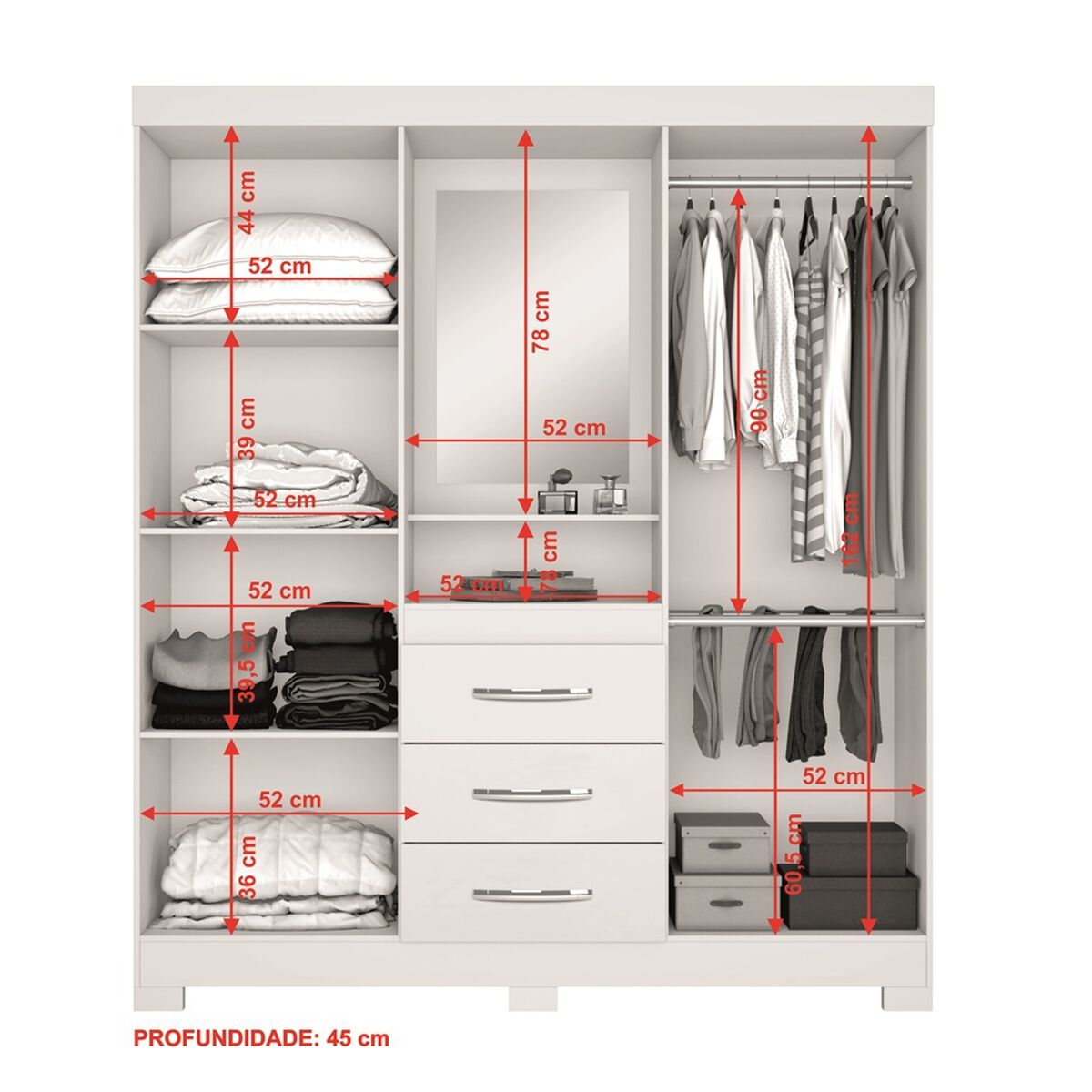 Clóset Home Mobili Cavic 4 Puertas 3 Cajones Blanco Rosa