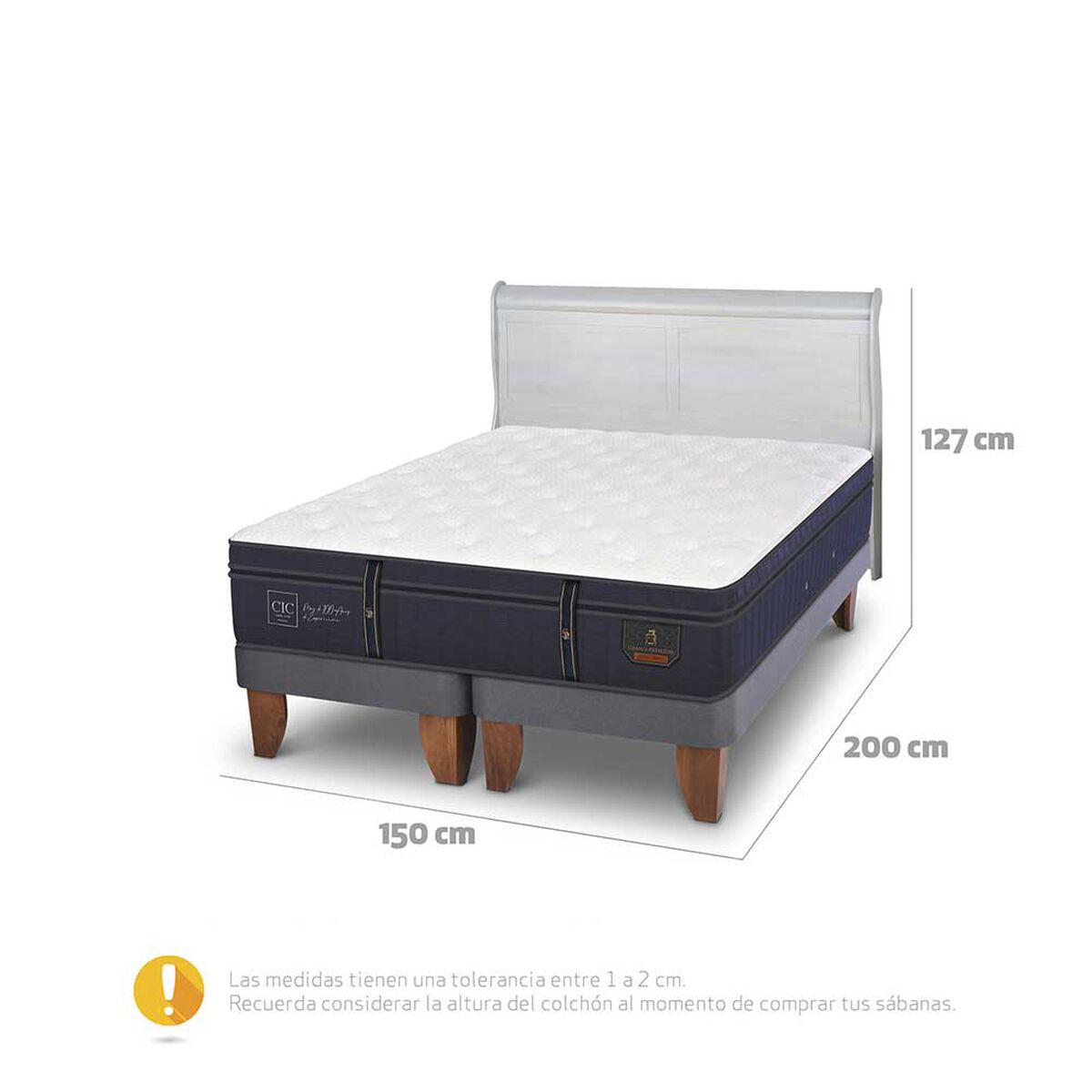 Cama Europea CIC Base Dividida 2 Plazas Grand Premium + Respaldo Miro Alpino