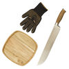 Set Parrillero Wayu Cuchillo Carnicero + Plato de Madera + Guante Pro