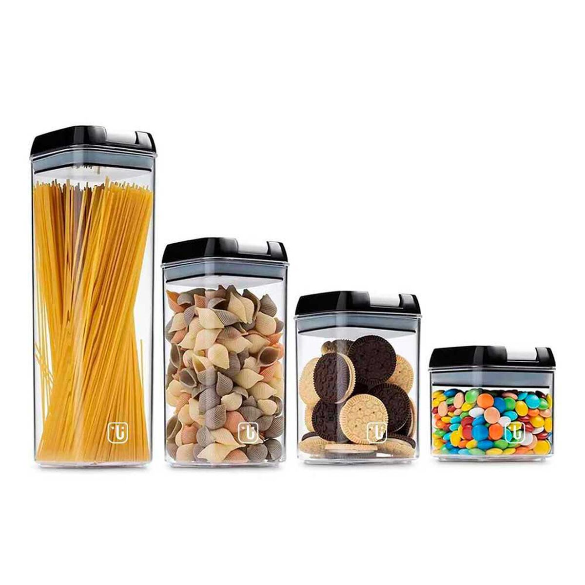 Set 7 Contenedores Herm&eacute;ticos Simplit Pl&aacute;stico Negro