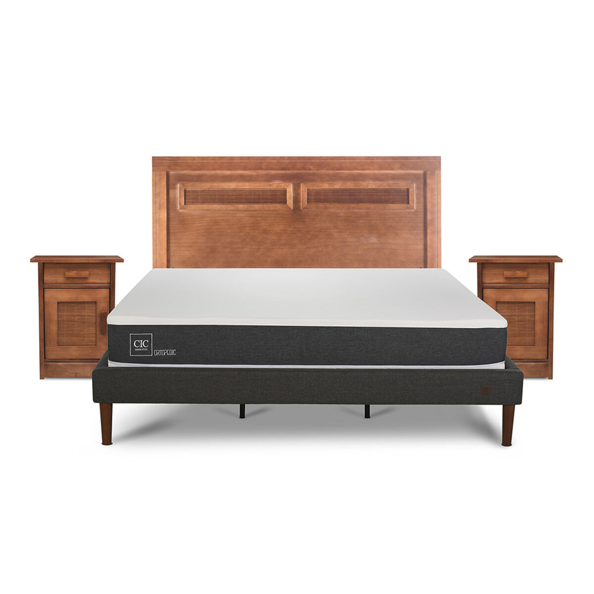 Cama Europea CIC King New Ortopedic + Respaldo Mil&aacute;n + 2 Veladores