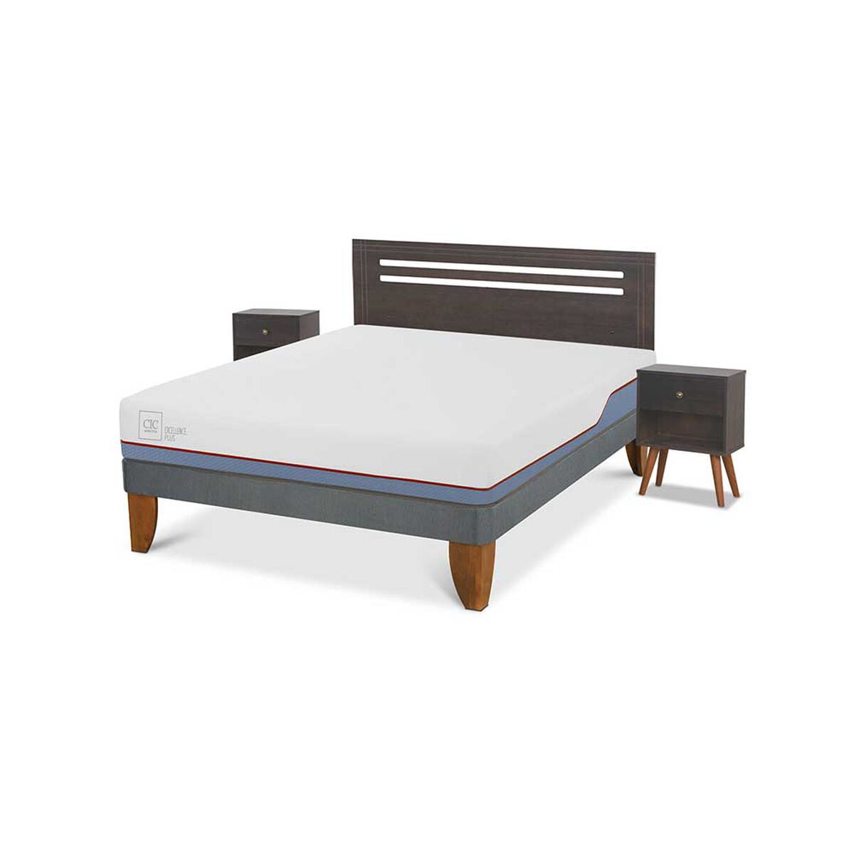 Cama Europea CIC 2 Plazas Excellence Plus + Respaldo + 2 Veladores Munich
