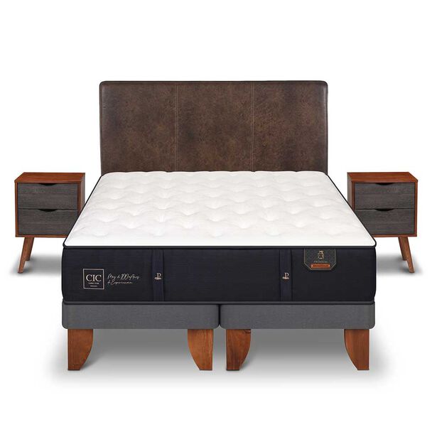 Cama Europea CIC Base Dividida 2 Plazas Premium + Respaldo + Veladores