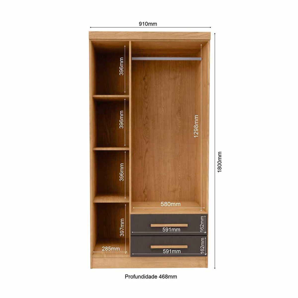 Closet Yardas Leticia 3 Puertas 2 Cajones Titanio