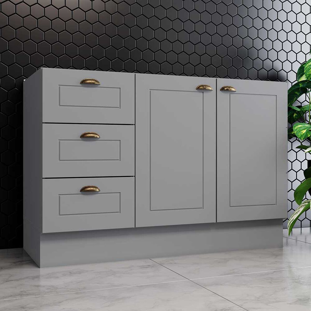 Mueble de Cocina Home Mobili Americana 3 Cajones 2 Puertas Gris