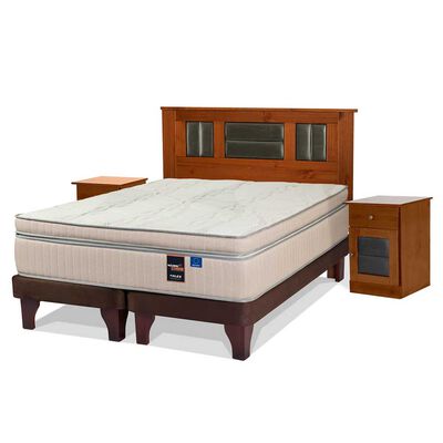Cama Europea Flex Base Dividida 2 Plazas  Máximo Cobre  + Respaldo + 2 Veladores Lorraine