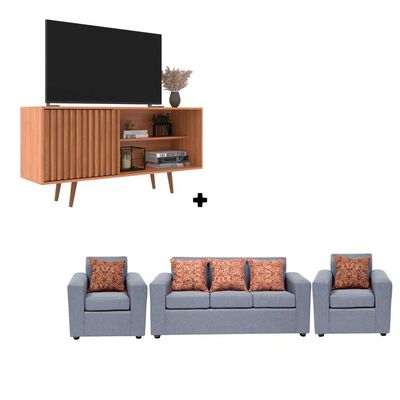 Rack Almore Paris Freijo y  Gris Hasta 55" + Juego de Living 3-1-1