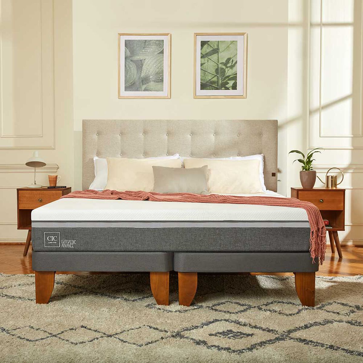 Cama Europea CIC 1,5 Plazas Ortopedic Advance + Respaldo Villarrica Alpino