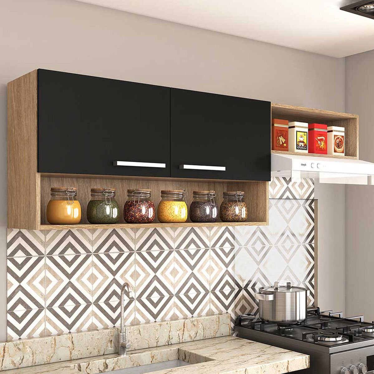 Mueble de Cocina Aereo Vekkahome Madri 2 Puertas Negro Café