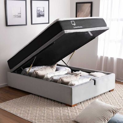 Cama Boxet Latam Home 1.5 Plazas + Colch&oacute;n Resortes Zen Pro Funda Lavable Gris