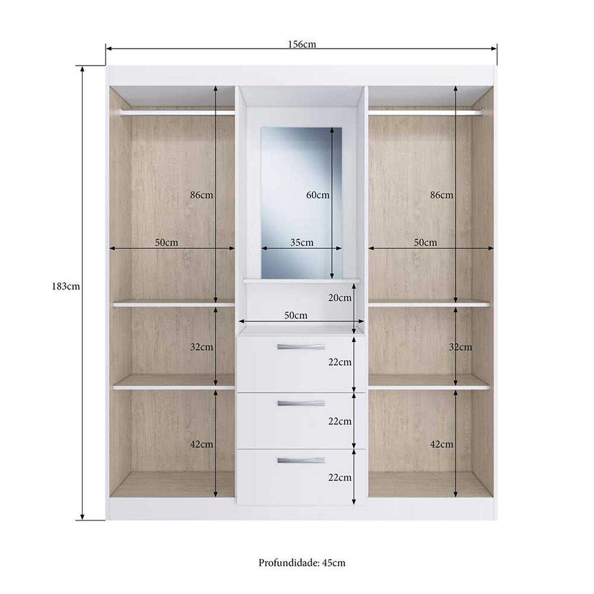 Closet Almore Uruguay 4 Puertas 3 Cajones Nogueira y Off White