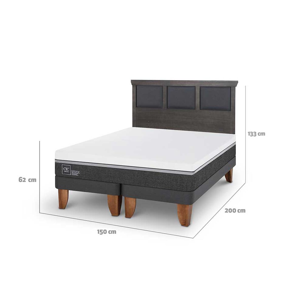 Cama Europea CIC Base Dividida 2 Plazas Ortopedic Advance + Respaldo Torino