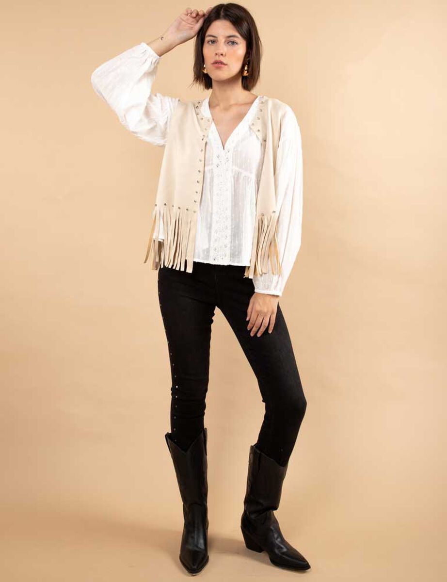 Chaqueta Suede Flecos Sin Mangas Mujer Zibel