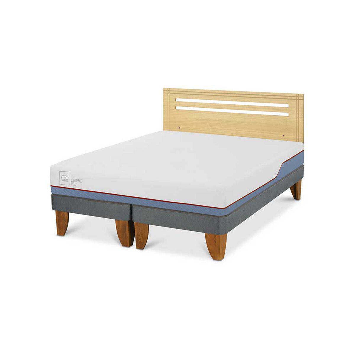 Cama Europea CIC Base Dividida 2 Plazas Excellence Plus + Respaldo Munich Mostaza