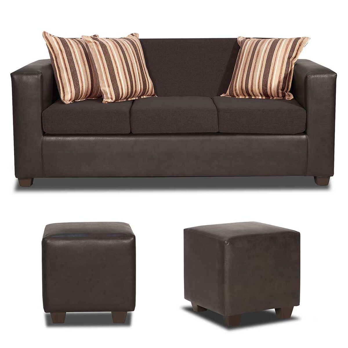 Juego de Living Innovamuebles Invictus Sofá 3 Cuerpos + Dos Pouf 1 Cuerpo Chocolate