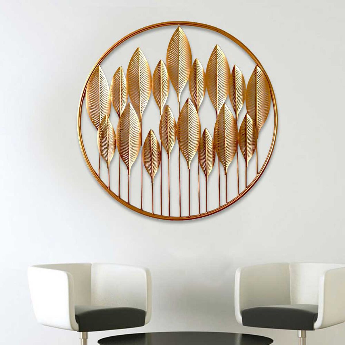 Cuadro Decorativo Redondo Ankara Hojas Dorado