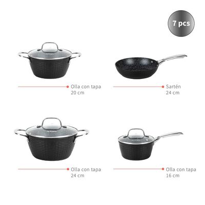 Imagen 2 del producto Pack Batería de Cocina Copper 7 Piezas + Set 12 Utensilios Negro Simplit