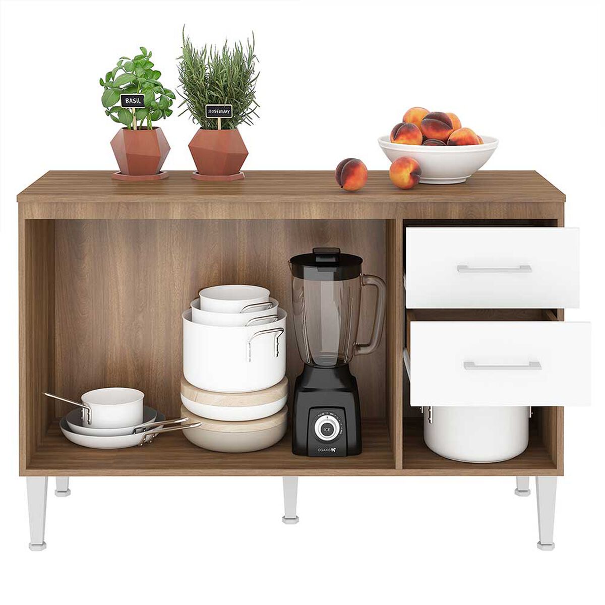 Mueble de Cocina Base Vekkahome Opie 2 Cajones 3 Puertas Blanco
