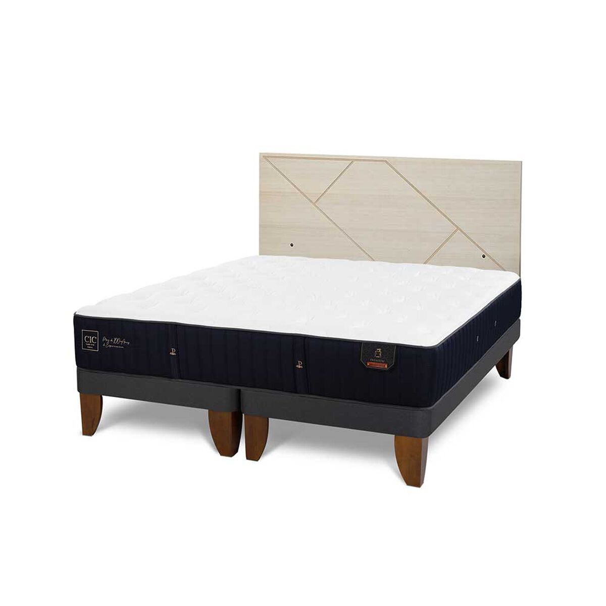 Cama Europea CIC Base Dividida 2 Plazas Premium + Respaldo Villarrica Alpino