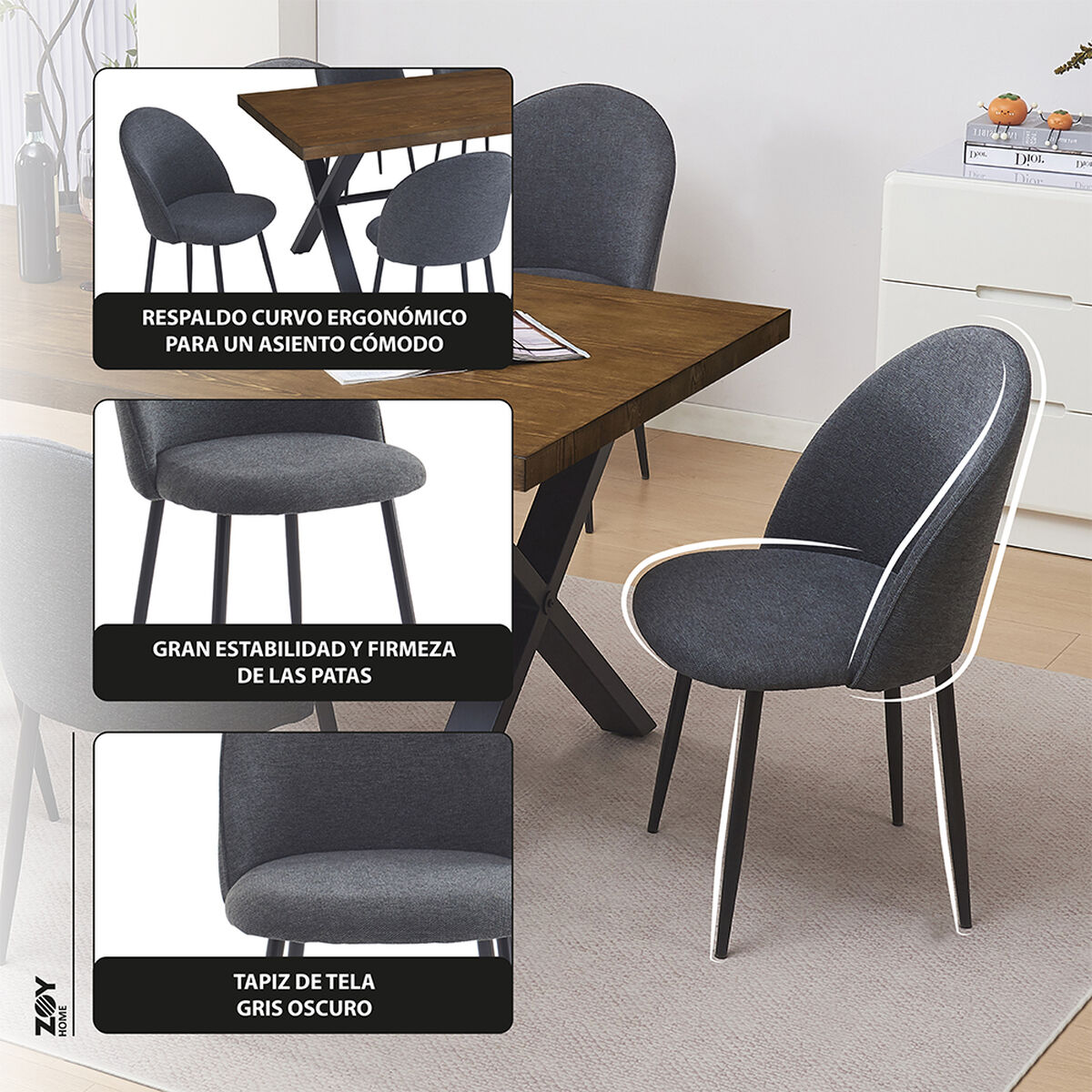 Juego de Comedor Zoy Home Lombok 6 Sillas Grafito