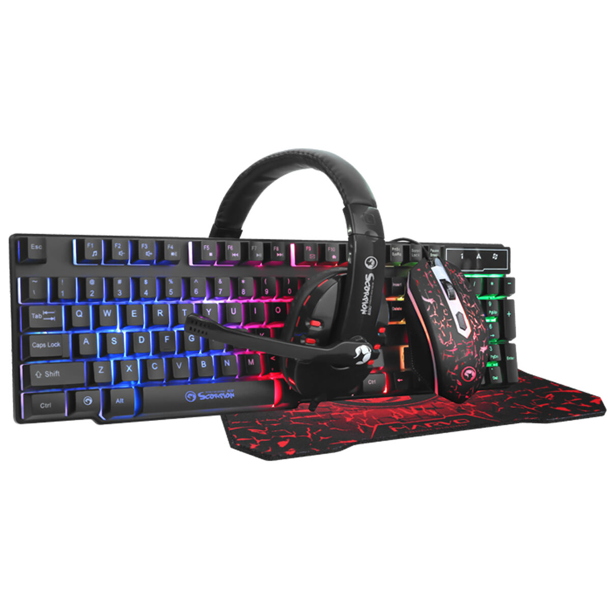 Combo Gamer Teclado + Mouse + Aud&iacute;fono + Pad Marvo